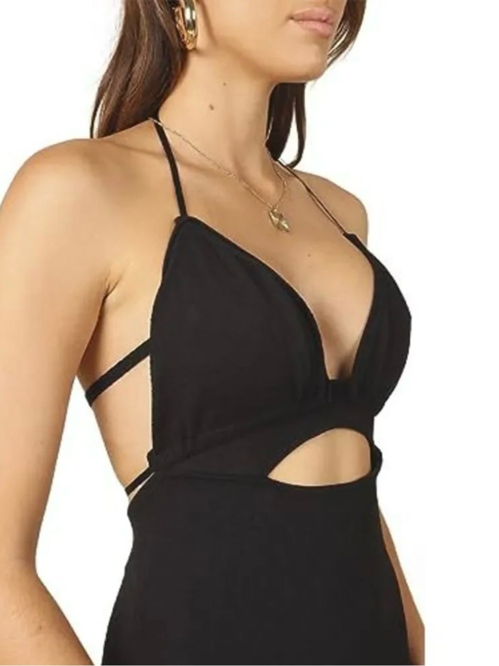 Women’s Black Bodycon Midi Dress with Cutout – Stretchy Knit, NWT